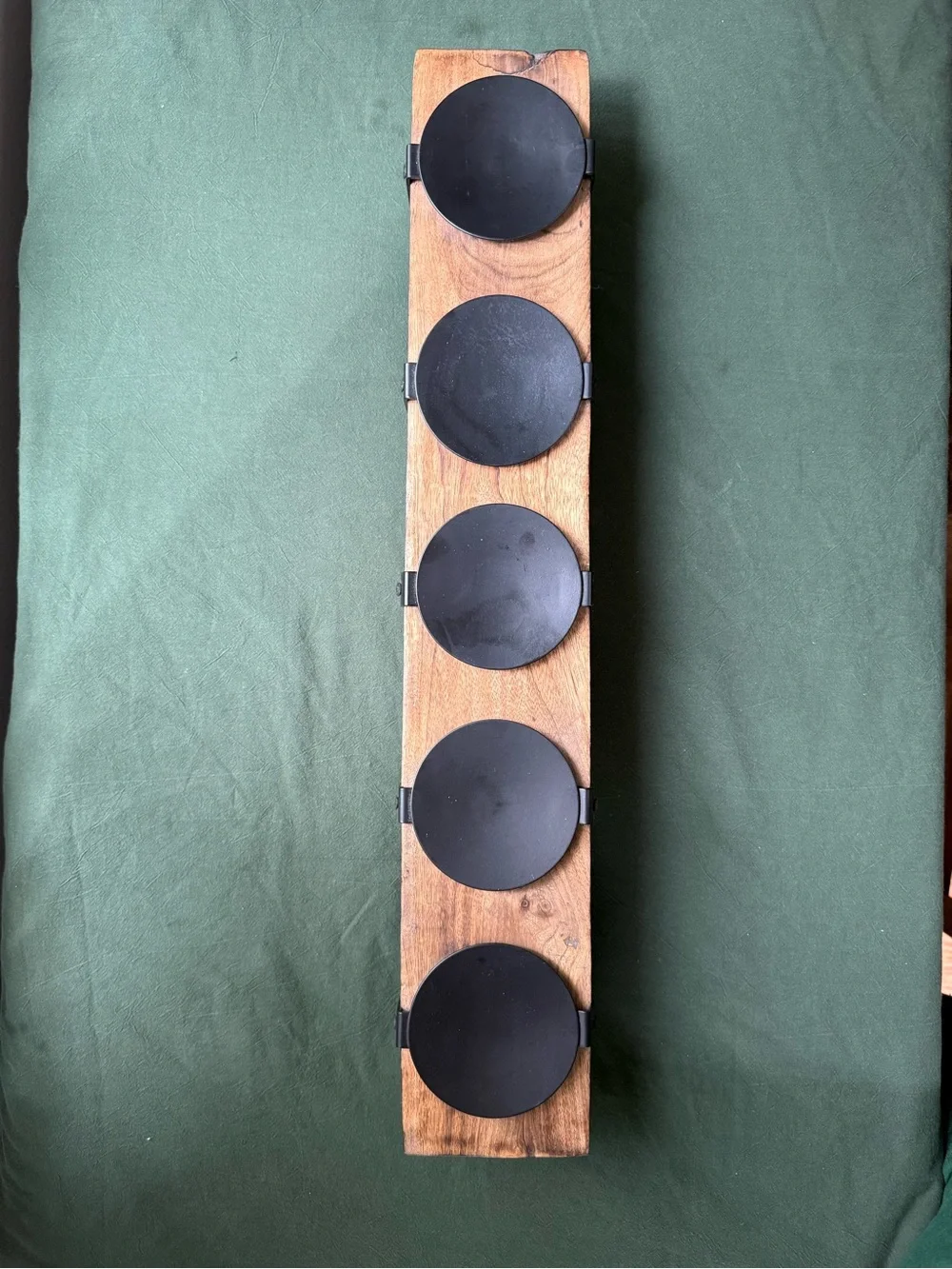 Rustic Wooden Candle Holder with Black Metal Trays